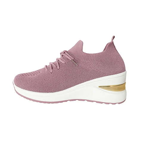 Dusty Pink Knitted Wedge Sneakers for Women – Lightweight & Stylish