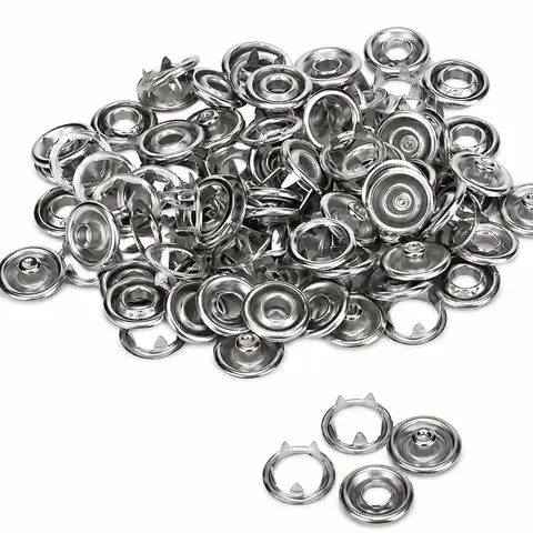 100 Sets 9.5mm Metal Snap Button Kit – Silver