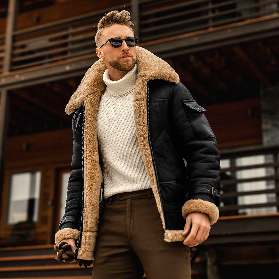 Men's Winter Plus Size Frosted Velvet Plain Composite Leather Jacket Thick Coat