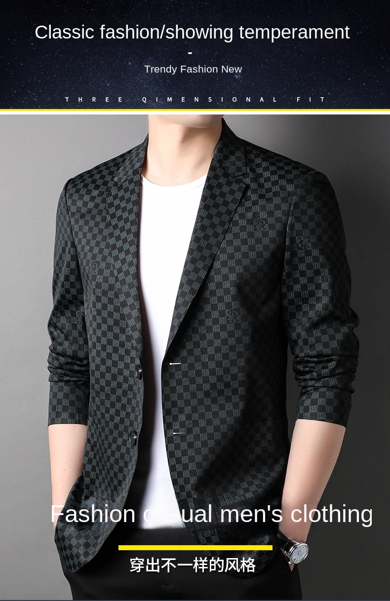 Top Grade Traceless New Brand Designer Casual Fashion Suit For Men Classic Expensive Blazer Jacket Plaid Coat Men's Clothing