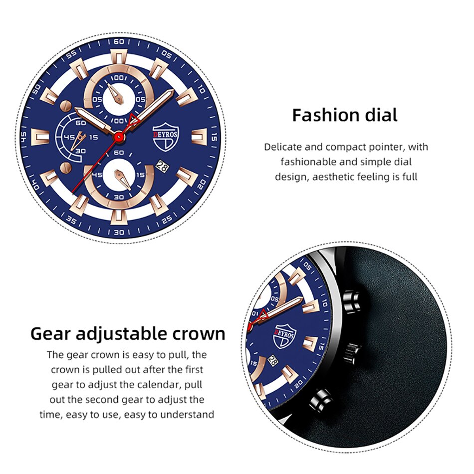 Fashion Mens Watches Luxury Men Business Quartz Wristwatch Calendar Luminous Clock Male Casual Sports Leather Bracelet Watch