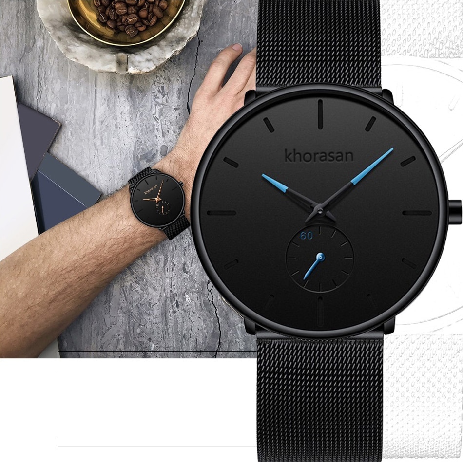 2022 Mens Fashion Minimalist Watches Men Business Casual Quartz Watch Simple Male Stainless Steel Mesh Band Clock reloj hombre