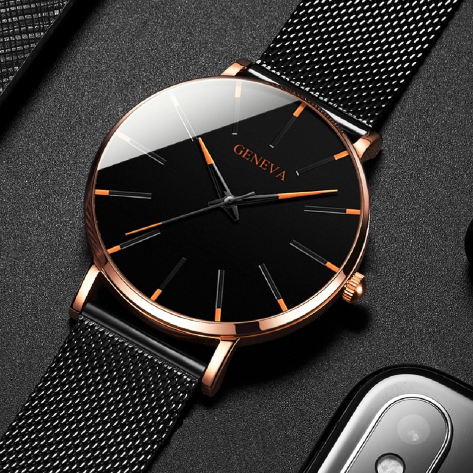2022 Minimalist Men's Fashion Ultra Thin Watches Simple Men Business Stainless Steel Mesh Belt Quartz Watch relogio masculino
