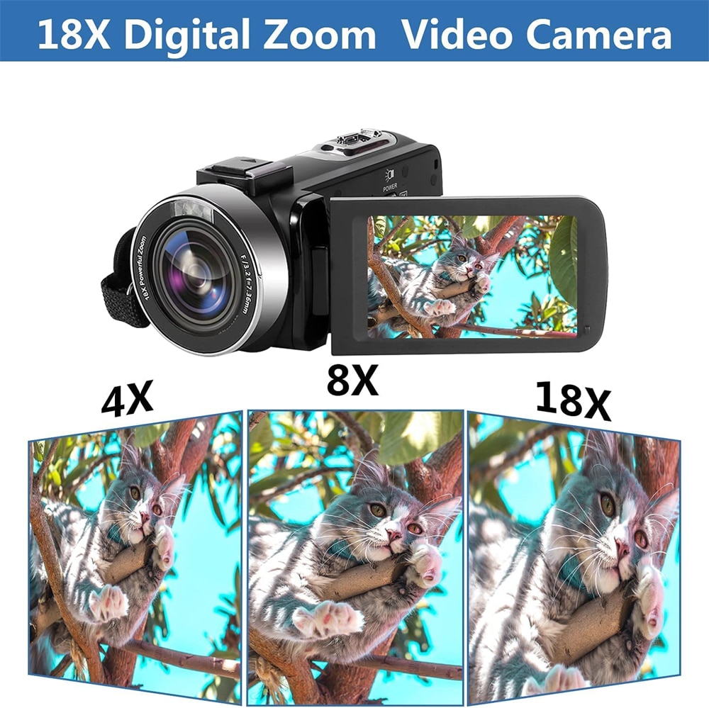 4K Ultra HD Video Camera Vlogging Video Camera for YouTube 3.0Inch 48MP 18X Digital Zoom Wifi Webcam Camcorder Live Streaming