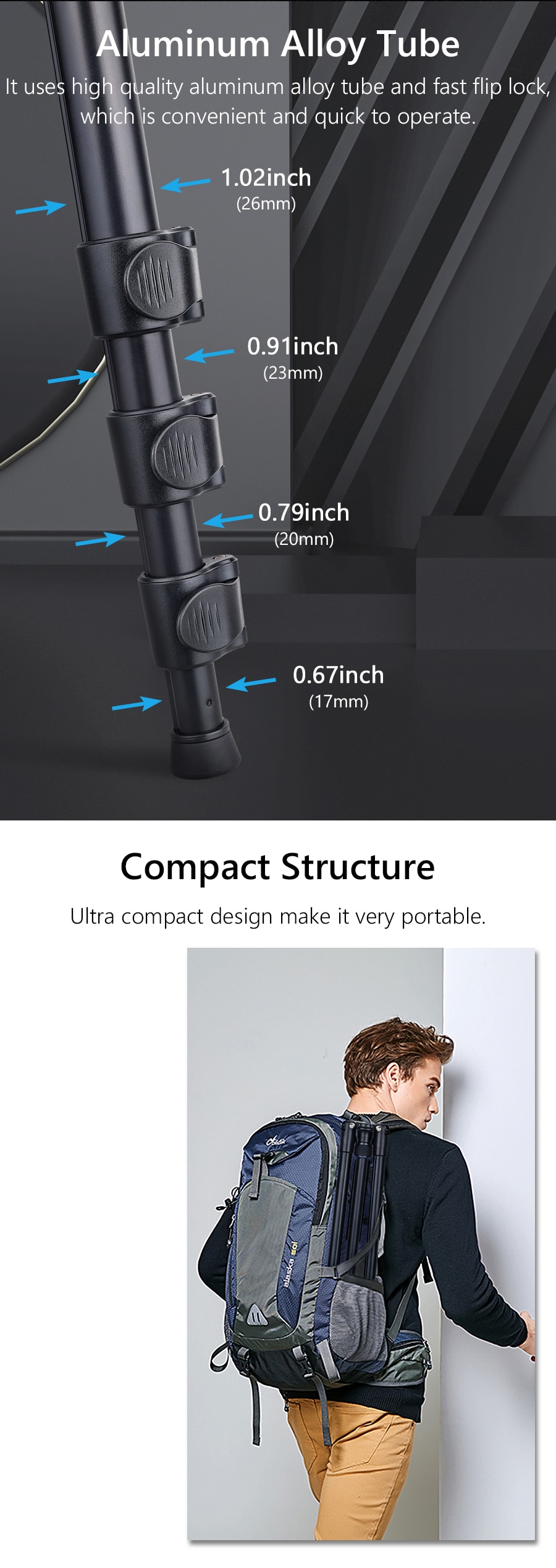 Professional High Tripod 201cm 79in Max Height Monopod Stand For DSLR Camera Fast Flip Lock CNC 36mm Big Ball Head Metal Body