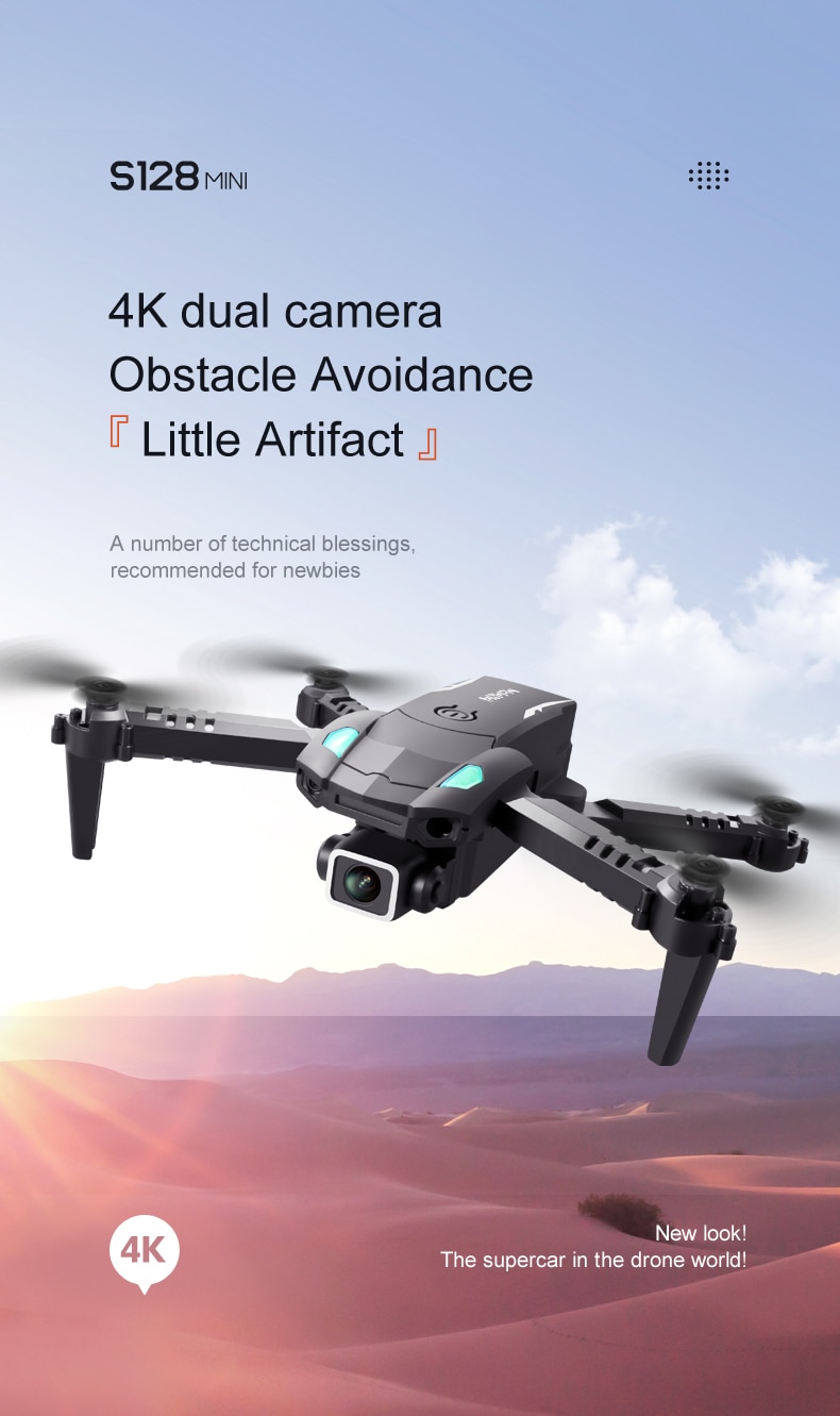 S128 Mini Drone 4K HD Camera Air Pressure Fixed Height Professional Three-Sided Obstacle Avoidance Foldable Quadcopter Toys 2022