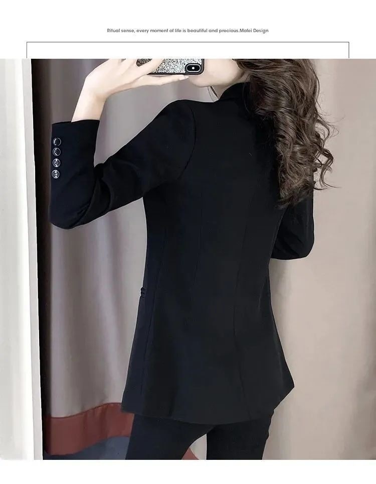 PEONFLY 2022 Elegant Black Single Button Women Blazer Fashion Vintage Solid Loose Work Wear Tops Outerwear Female Jacket