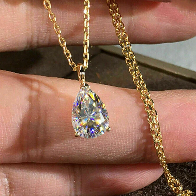 Huitan Simple Elegant Pear Cubic Zirconia Pendant Necklace Women Gold Color Fashion Versatile Lady's Necklace Hot Trends Jewelry