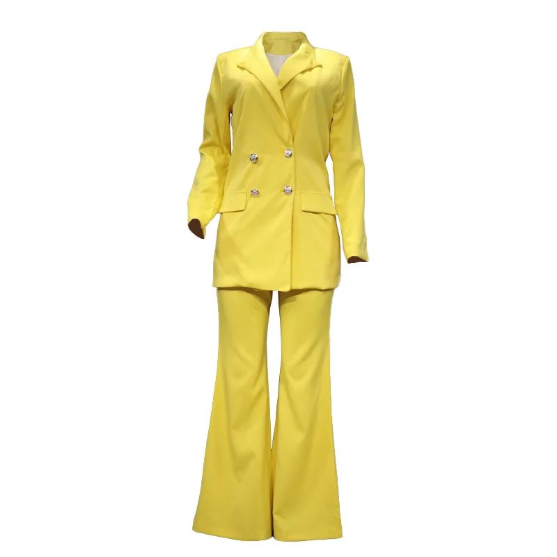 Women's Autumn New Solid Color Double-breasted Casual Suit Wide Leg Trousers Suit Two-piece Set Suit Women Blazer Set Office Set